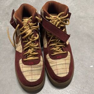 Stylish Burgundy and Tan High-Top Sneakers